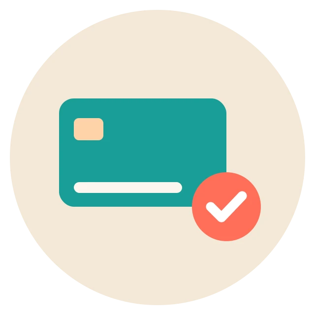 A payment card on file with a check mark