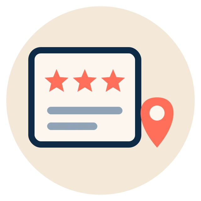 Review stars and a map pin on a business profile